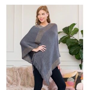 RIAH FASHIONS LA Ultra Soft Two-Toned Fringed Poncho OS